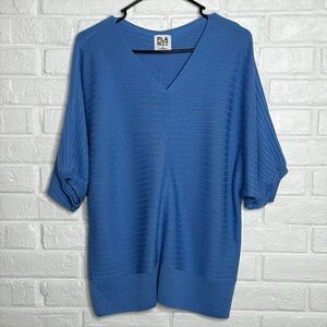 Planet by Lauren G Puff Sleeve Pima Cotton V Neck Sweater Top OSFA One Size